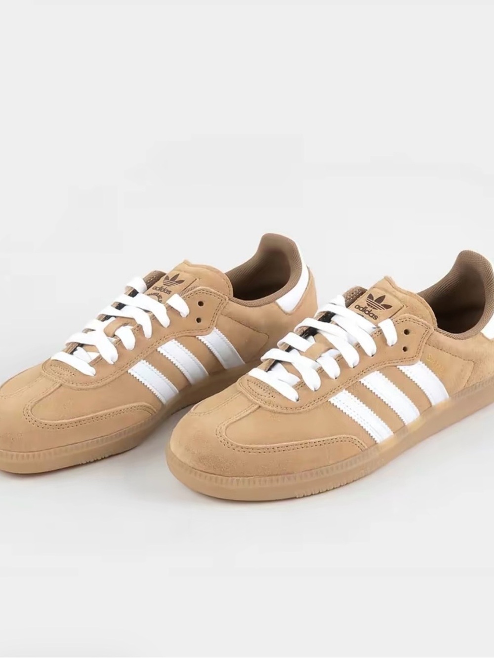 Adidas Tan Suede Low-Top Sneakers with White Stripes